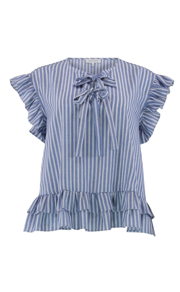 Continue Bluse - Kiss S/S - White/Blue Stripe