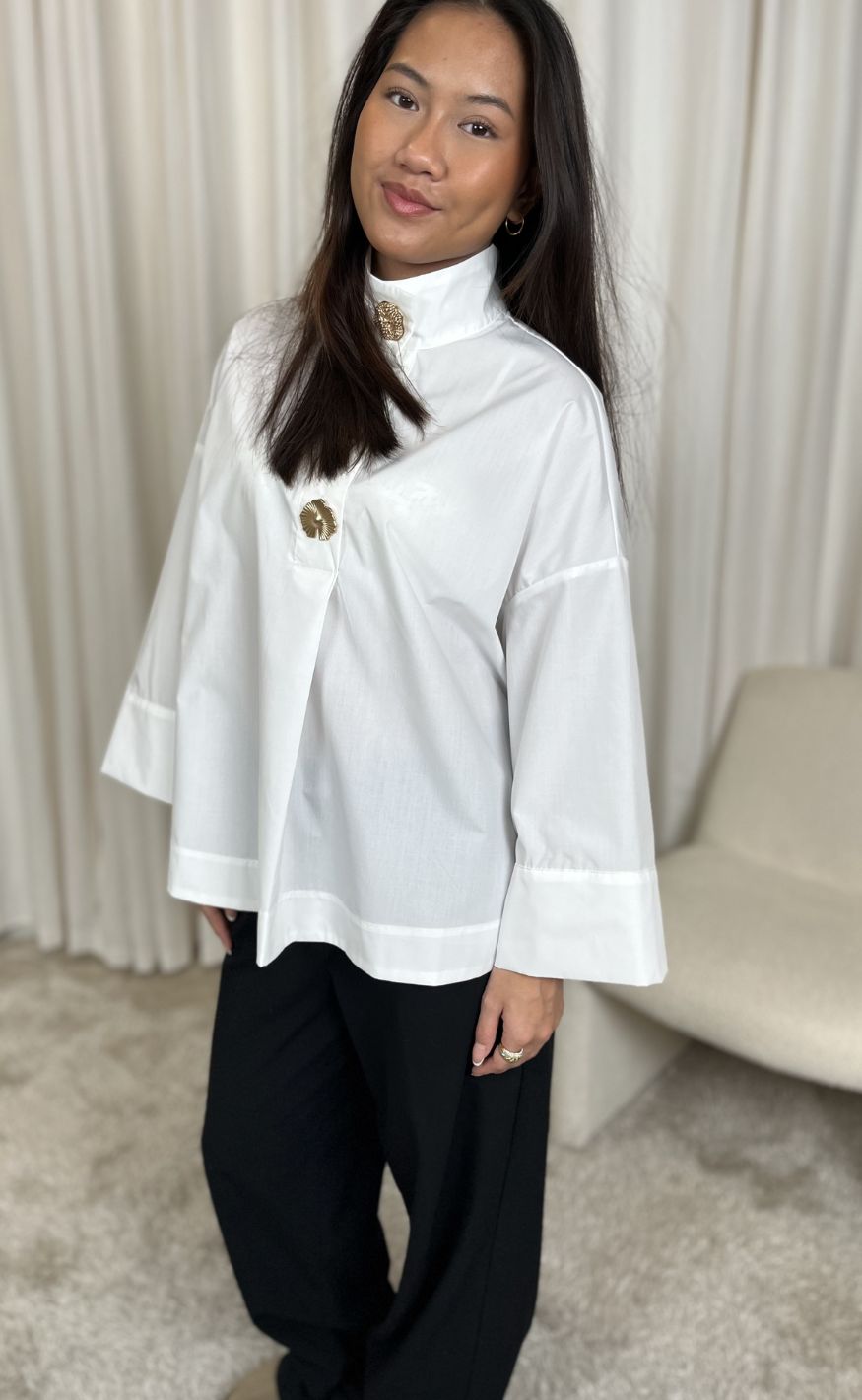 Continue Bluse - Klara High Neck - White