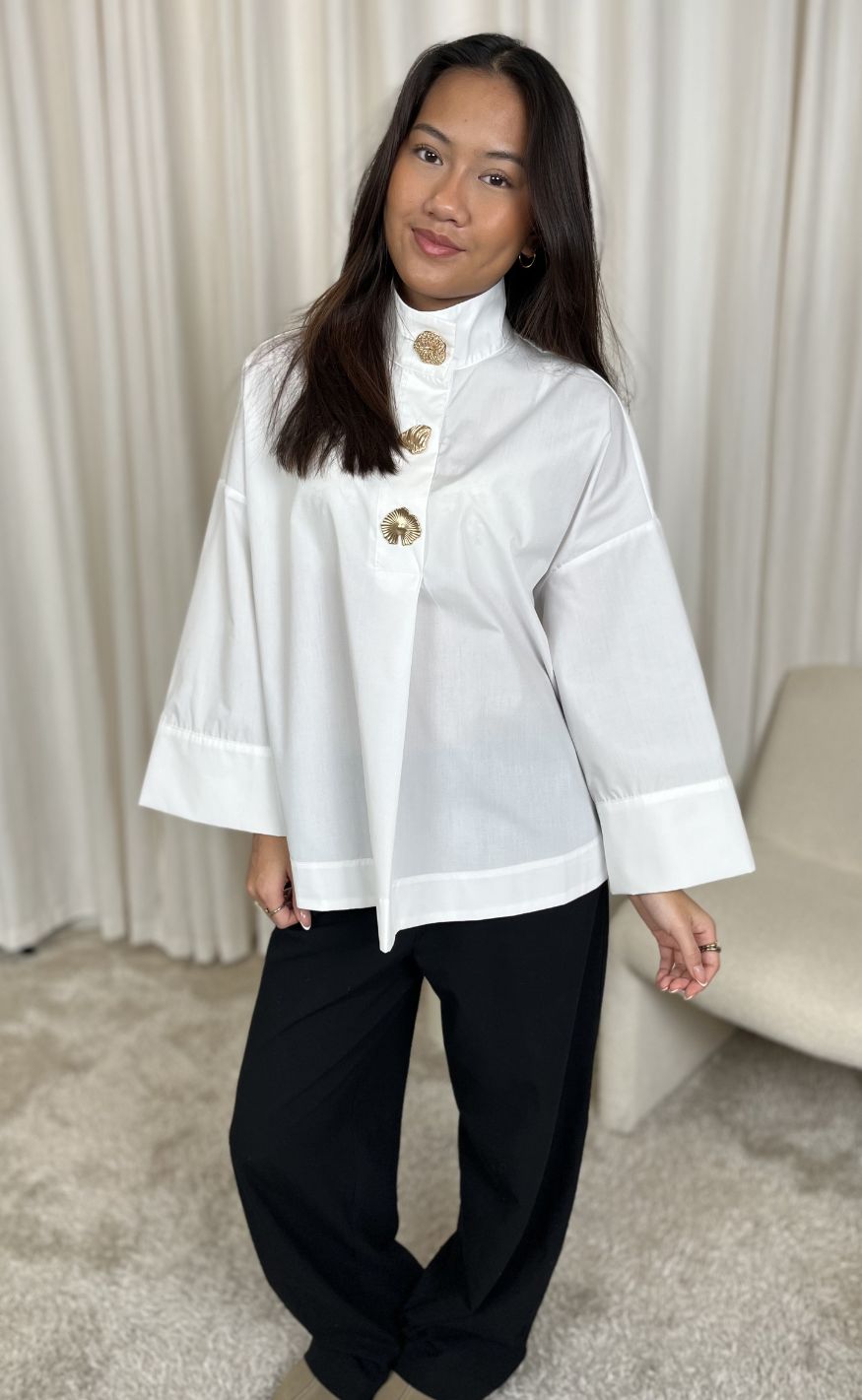 Continue Bluse - Klara High Neck - White