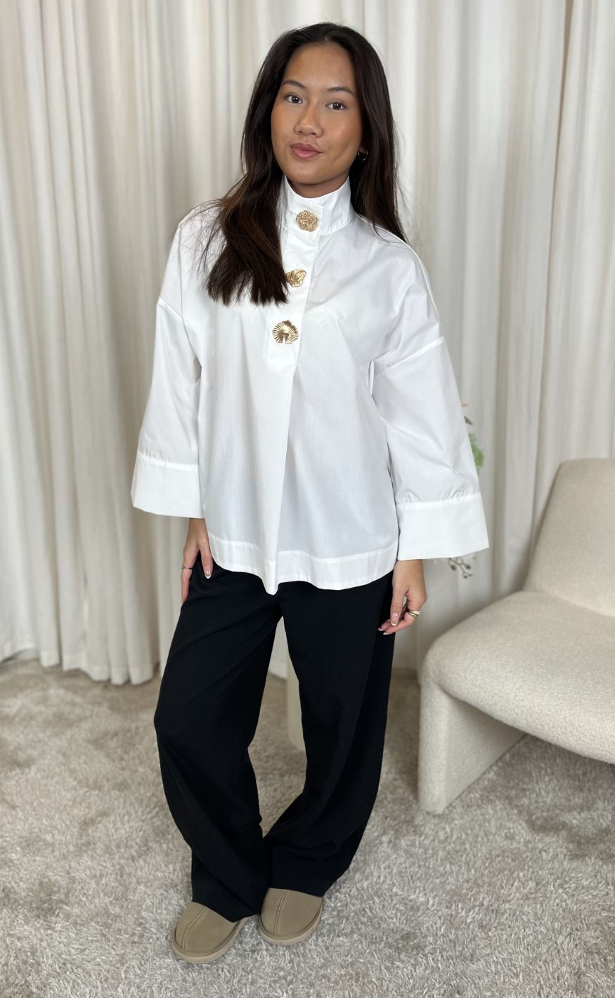Continue Bluse - Klara High Neck - White