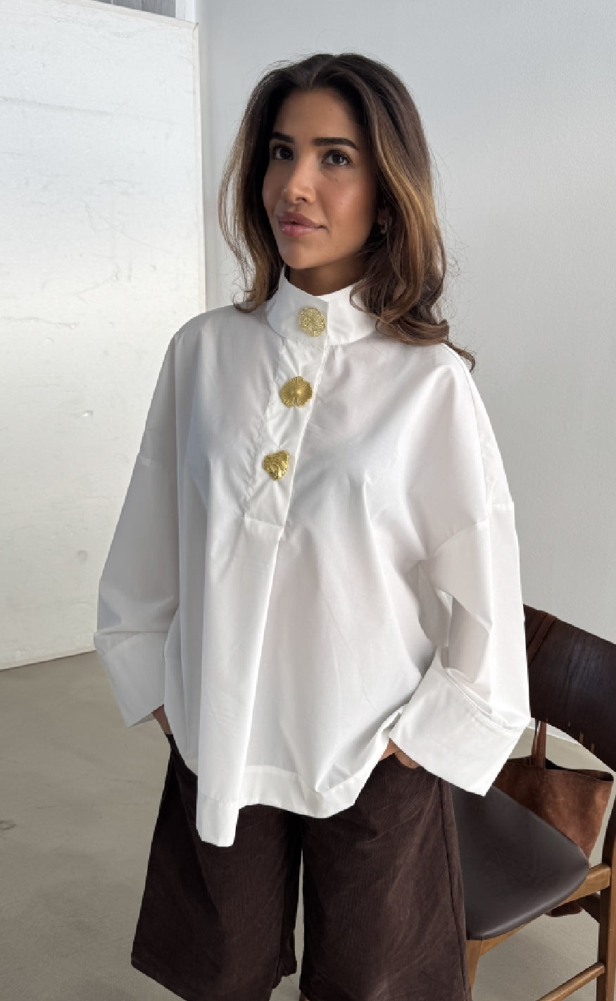 Continue Bluse - Klara High Neck - White