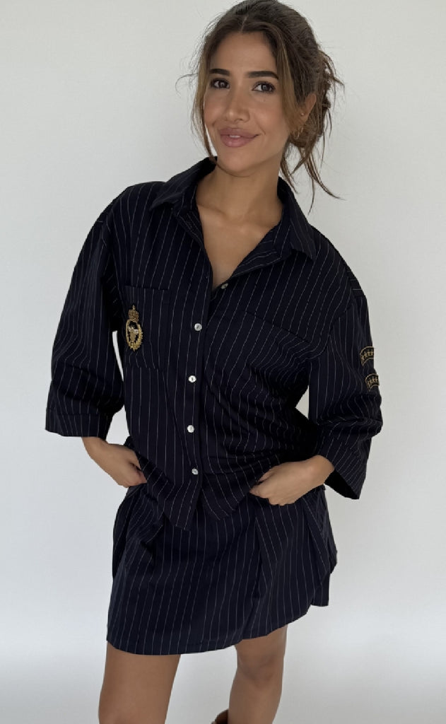 Continue Bluse - Mili Pinstripe - Navy Blue Stripe