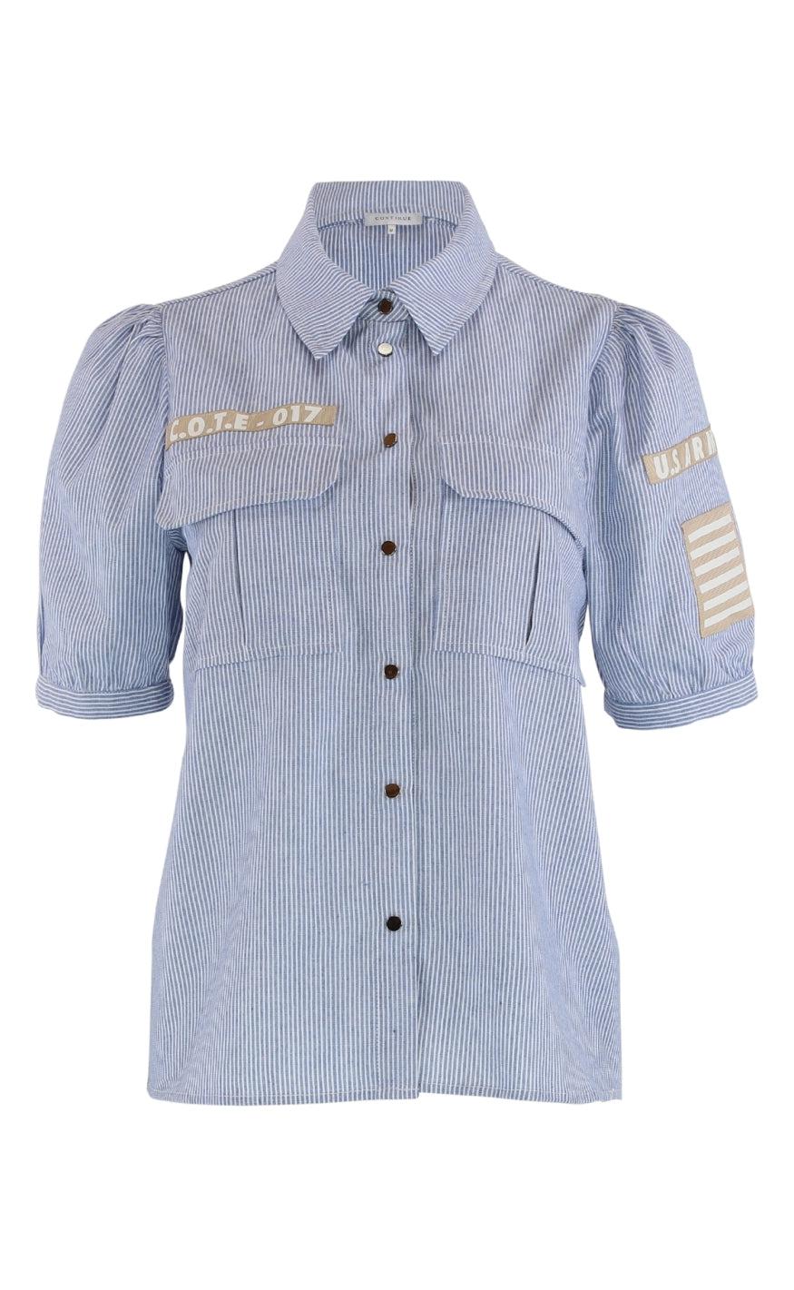 Continue Bluse - Mili Stripe Patch - Blue / White