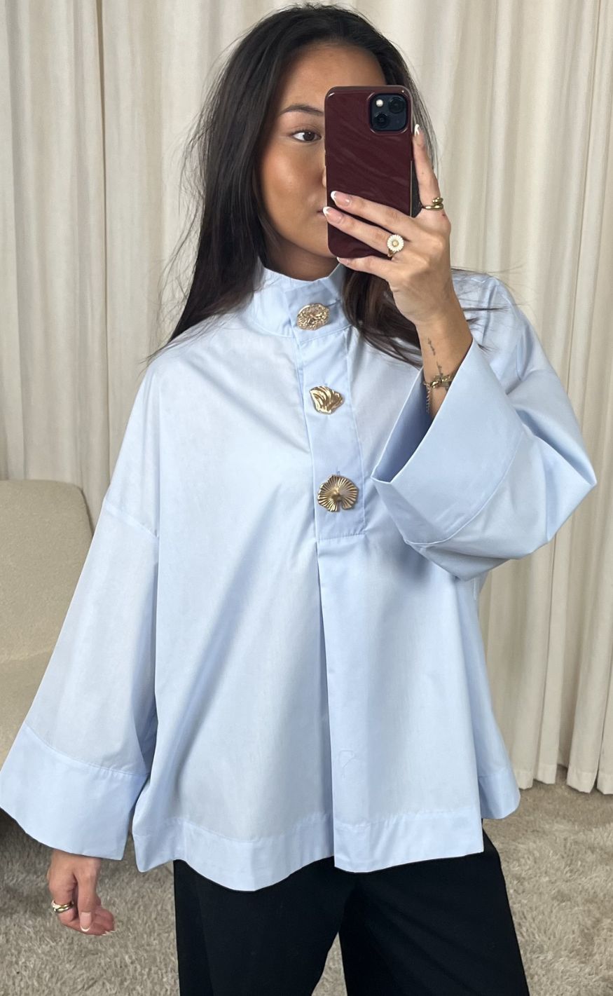 Continue Skjorte - Klara High Neck - Light Blue