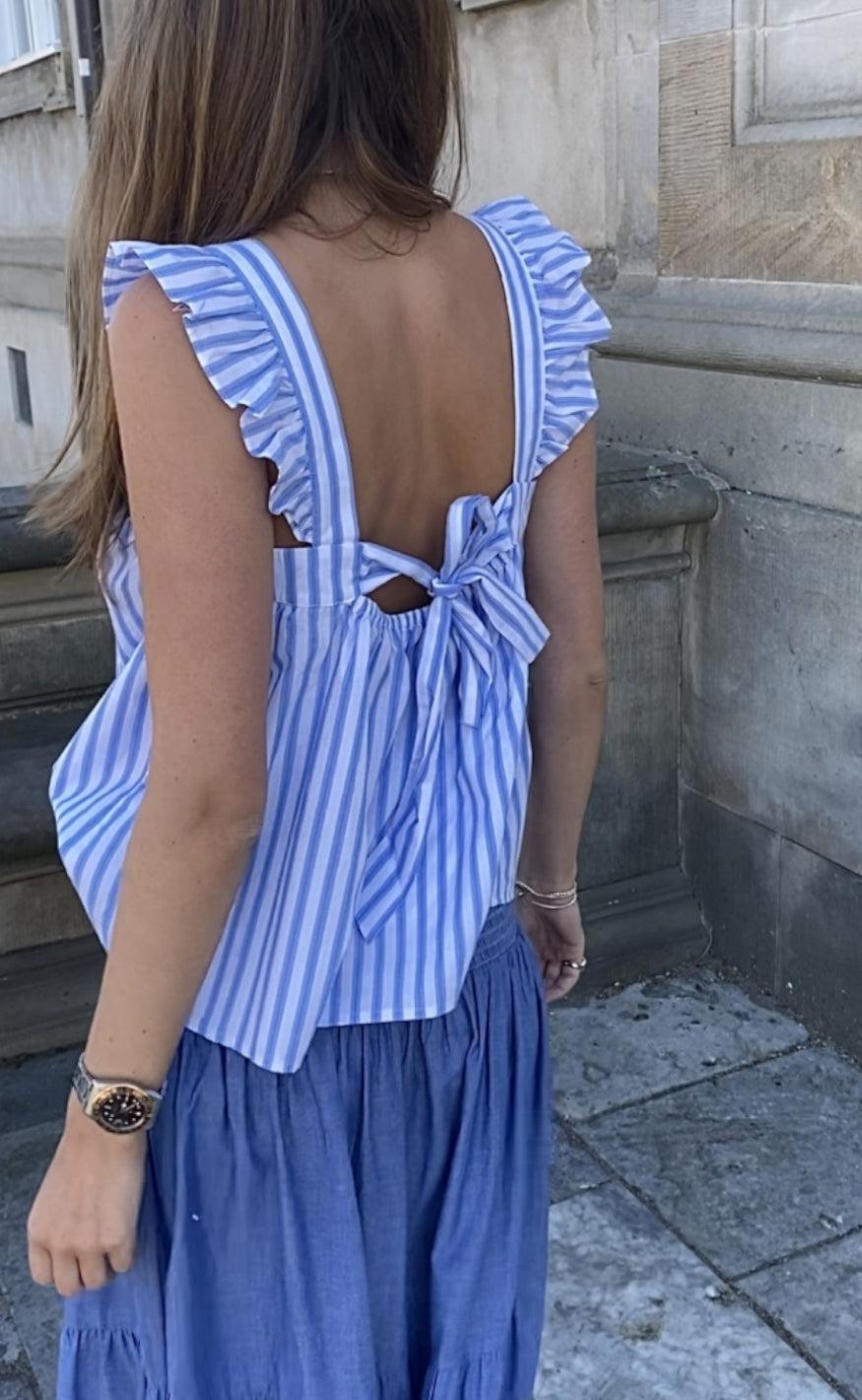 Continue Top - Lulu Bow - Light Blue Stripes