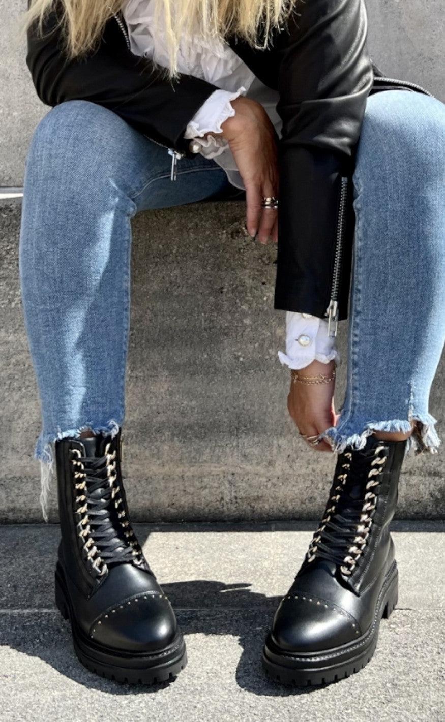 Copenhagen Shoes Støvler - Rock Studs - Black/Gold