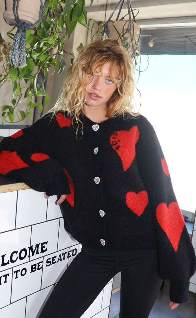 Cras Cardigan - Hearts - Black Hearts