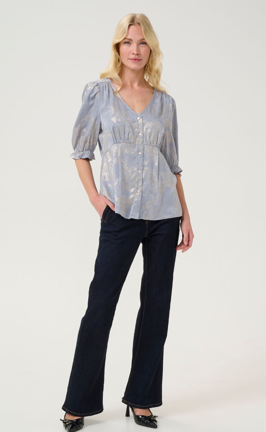 Culture Bluse - Casy - Beige/Silver Art