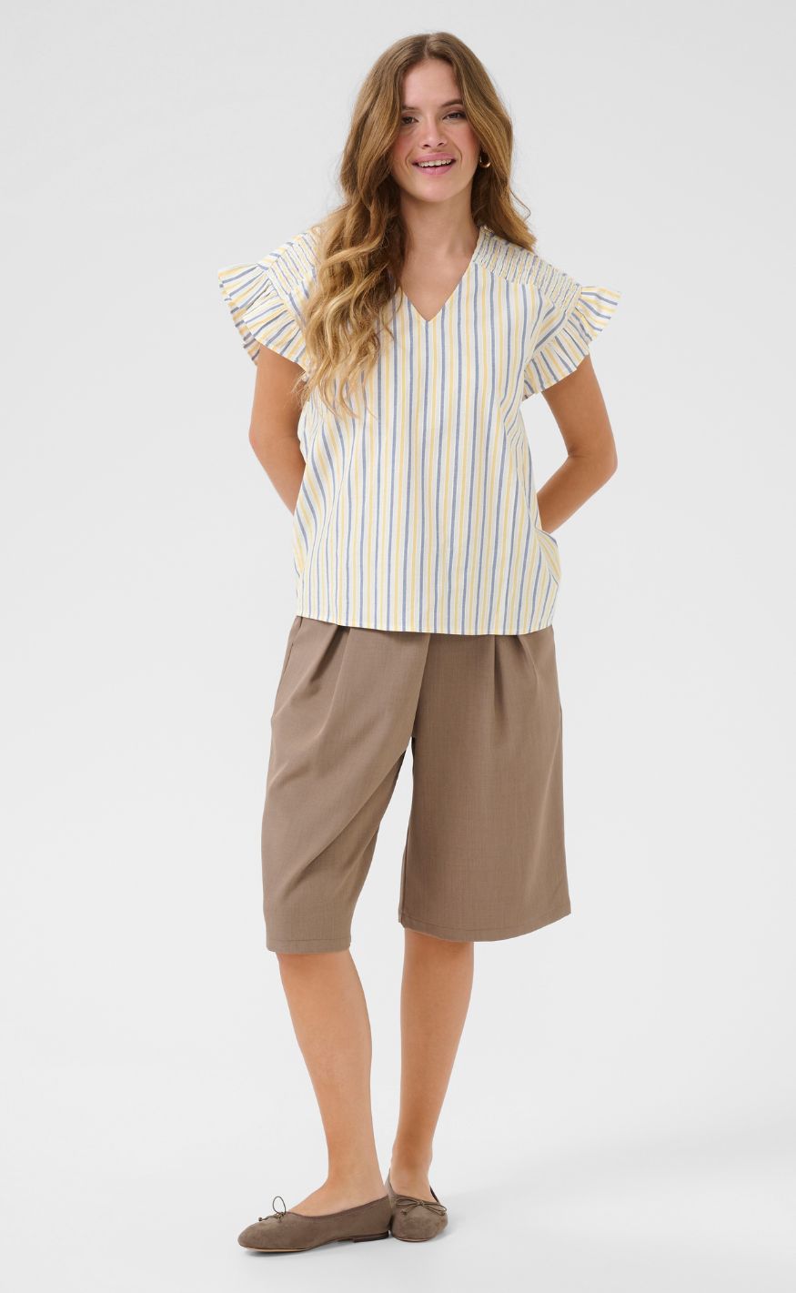 Culture Bluse - Sella - White/Blue/Yellow Stripe