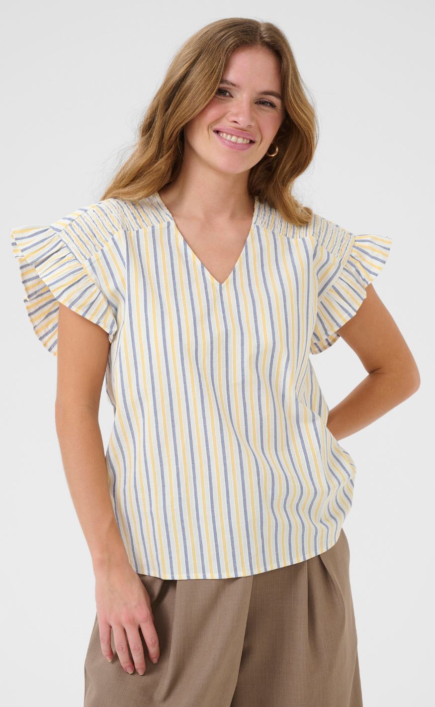 Culture Bluse - Sella - White/Blue/Yellow Stripe
