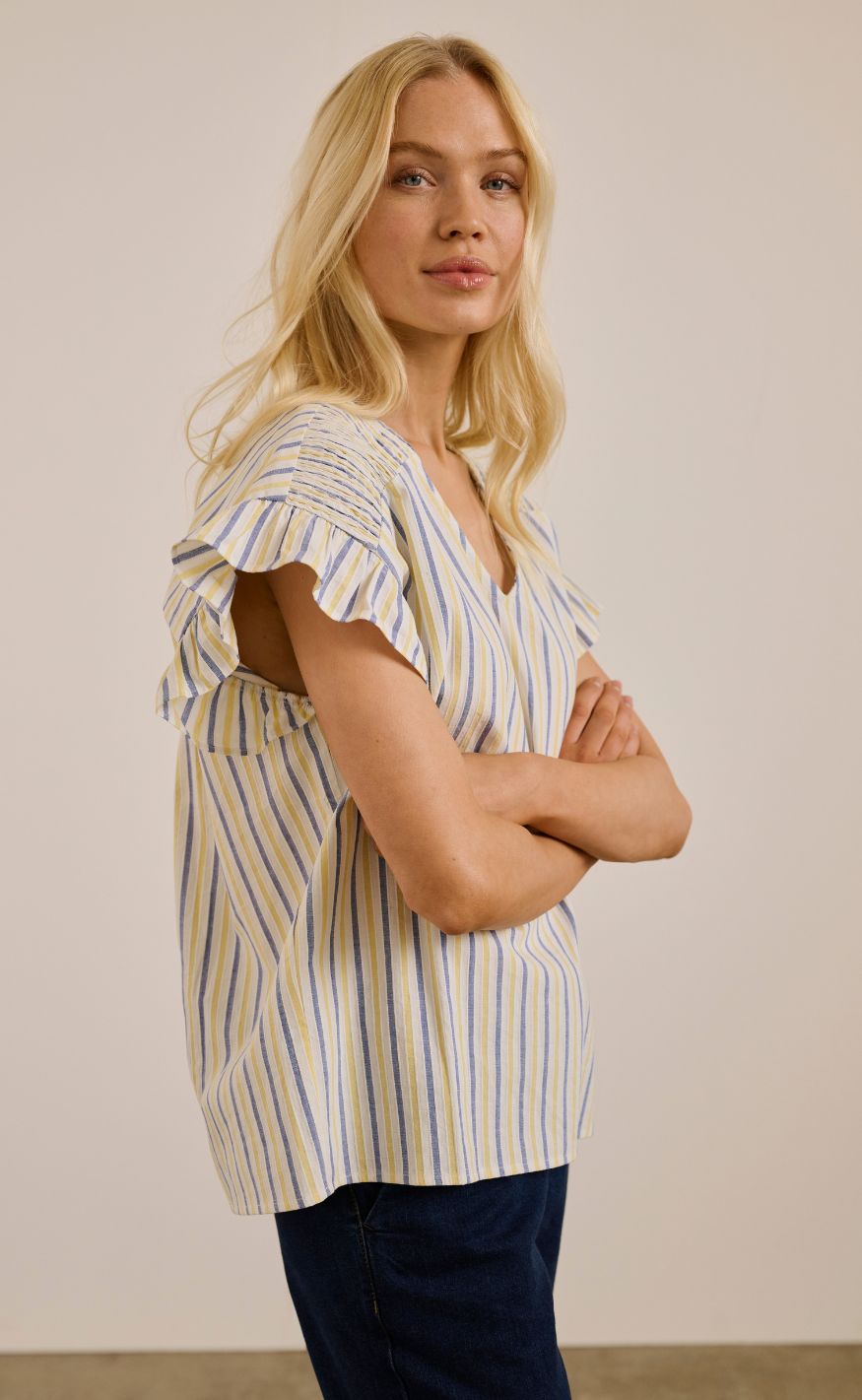 Culture Bluse - Sella - White/Blue/Yellow Stripe