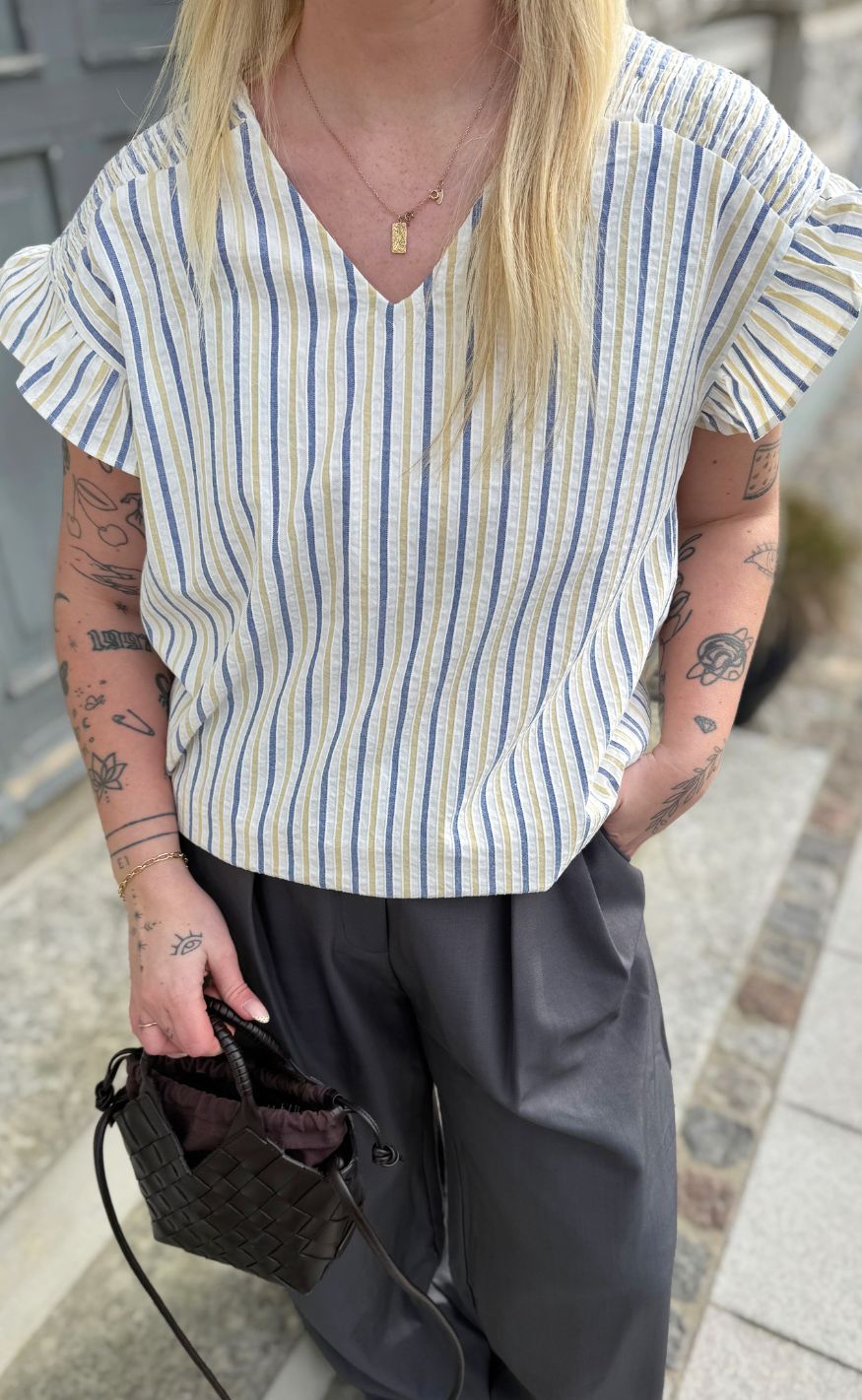 Culture Bluse - Sella - White/Blue/Yellow Stripe