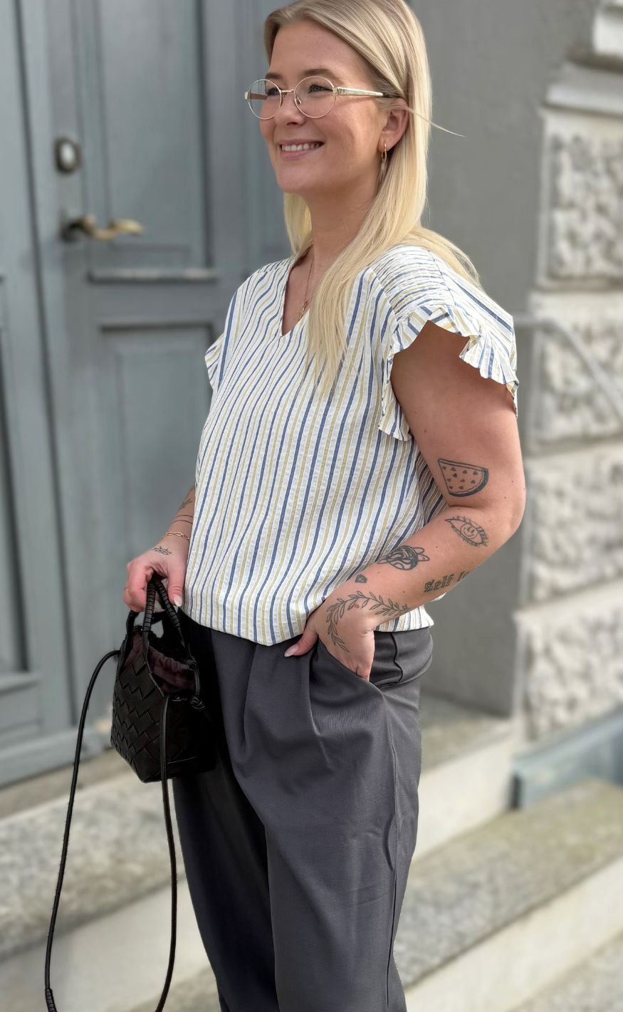 Culture Bluse - Sella - White/Blue/Yellow Stripe