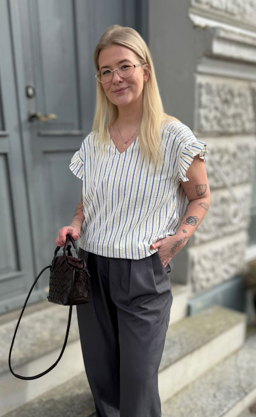 Culture Bluse - Sella - White/Blue/Yellow Stripe