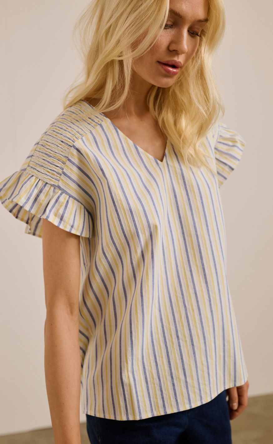 Culture Bluse - Sella - White/Blue/Yellow Stripe