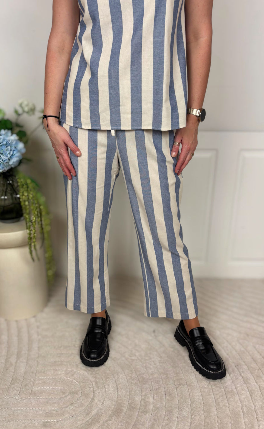 Culture Bukser - Kapina - Whitecap/Blue Stripe