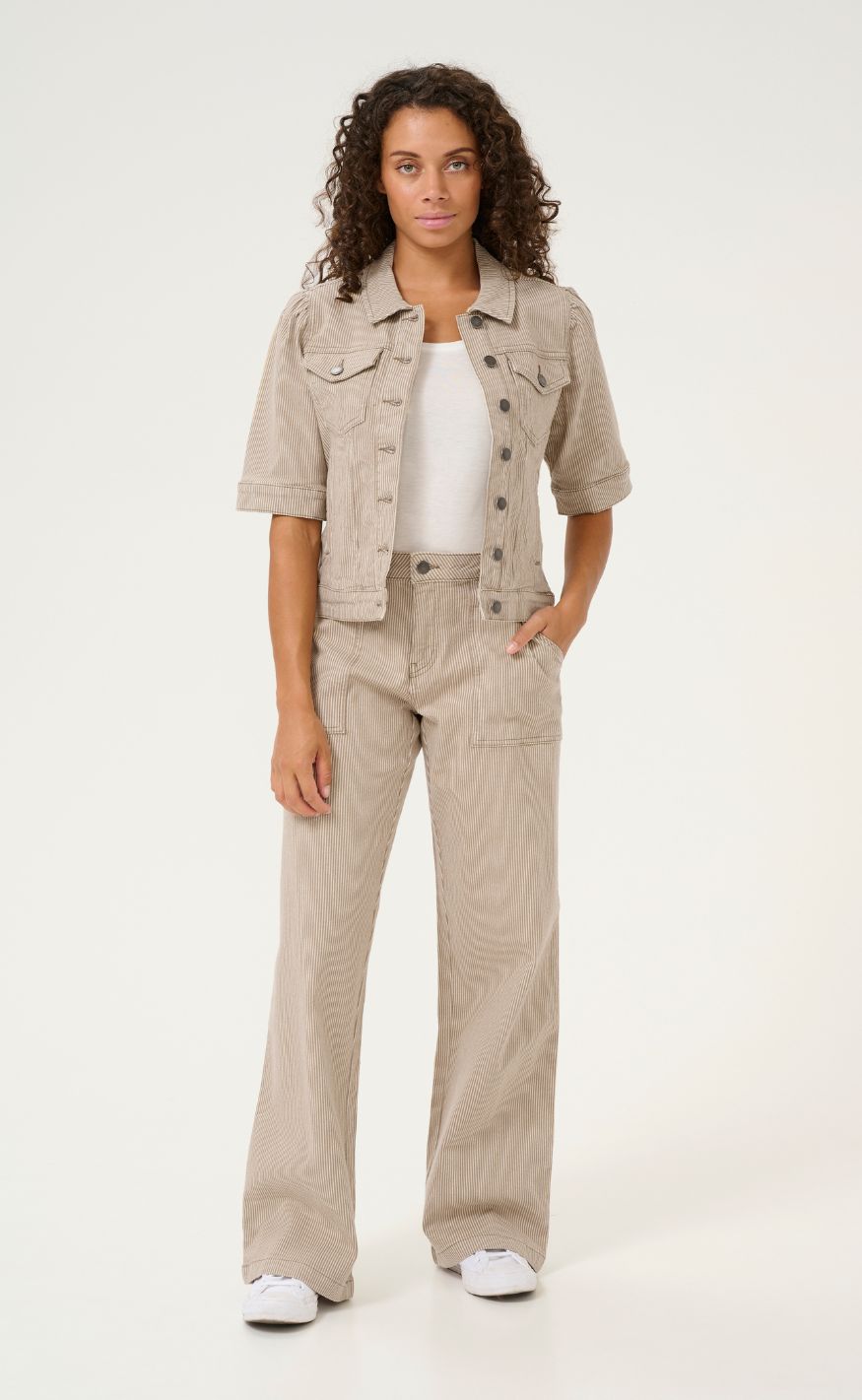 Culture Bukser - Milky - Dune/White Stripe