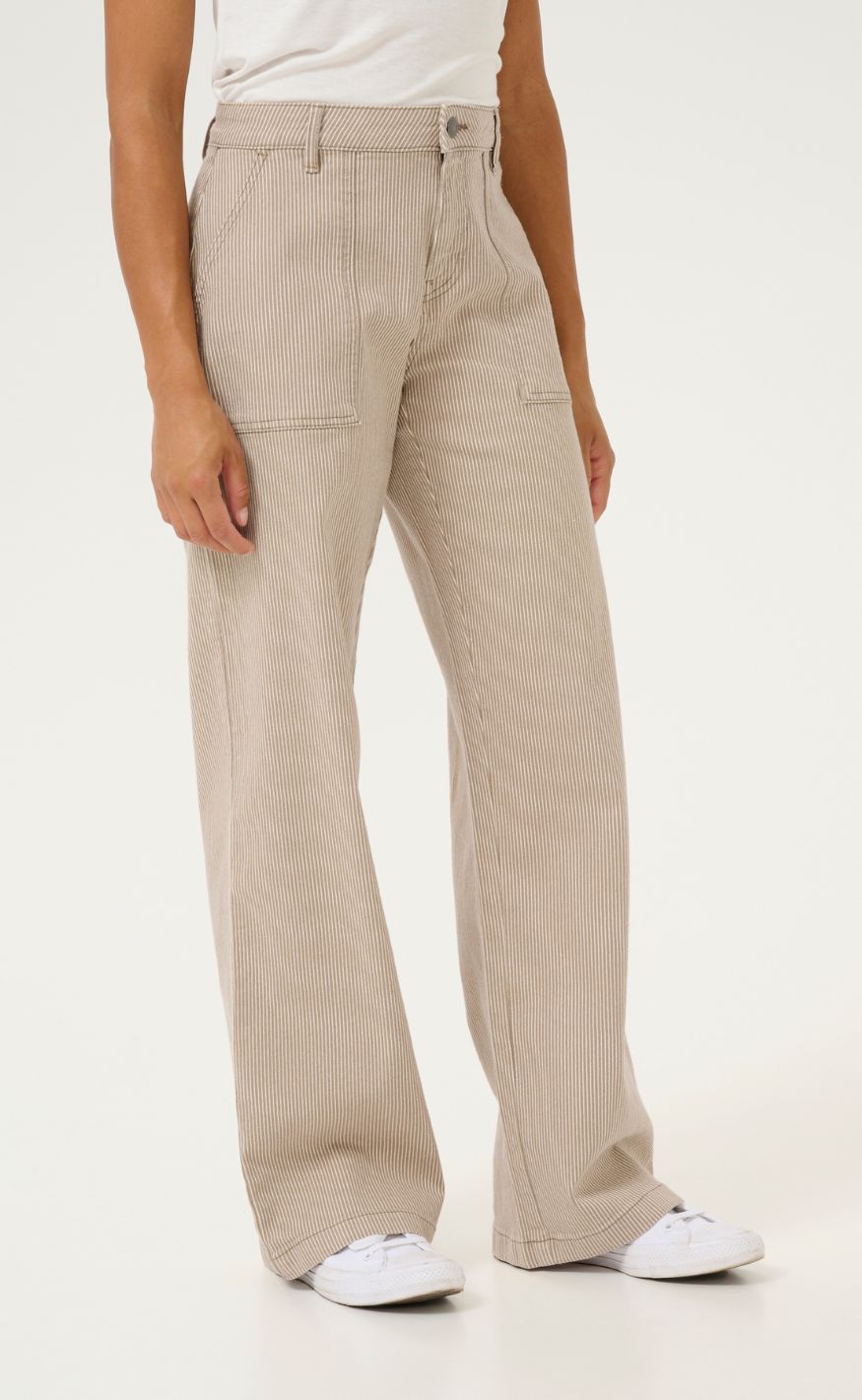 Culture Bukser - Milky - Dune/White Stripe
