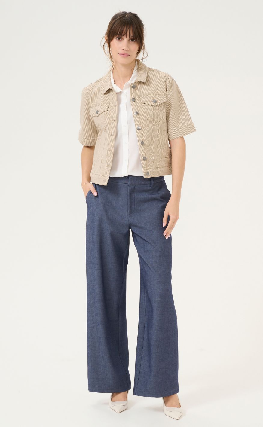 Culture Jakke - Milky - Dune/White Stripe