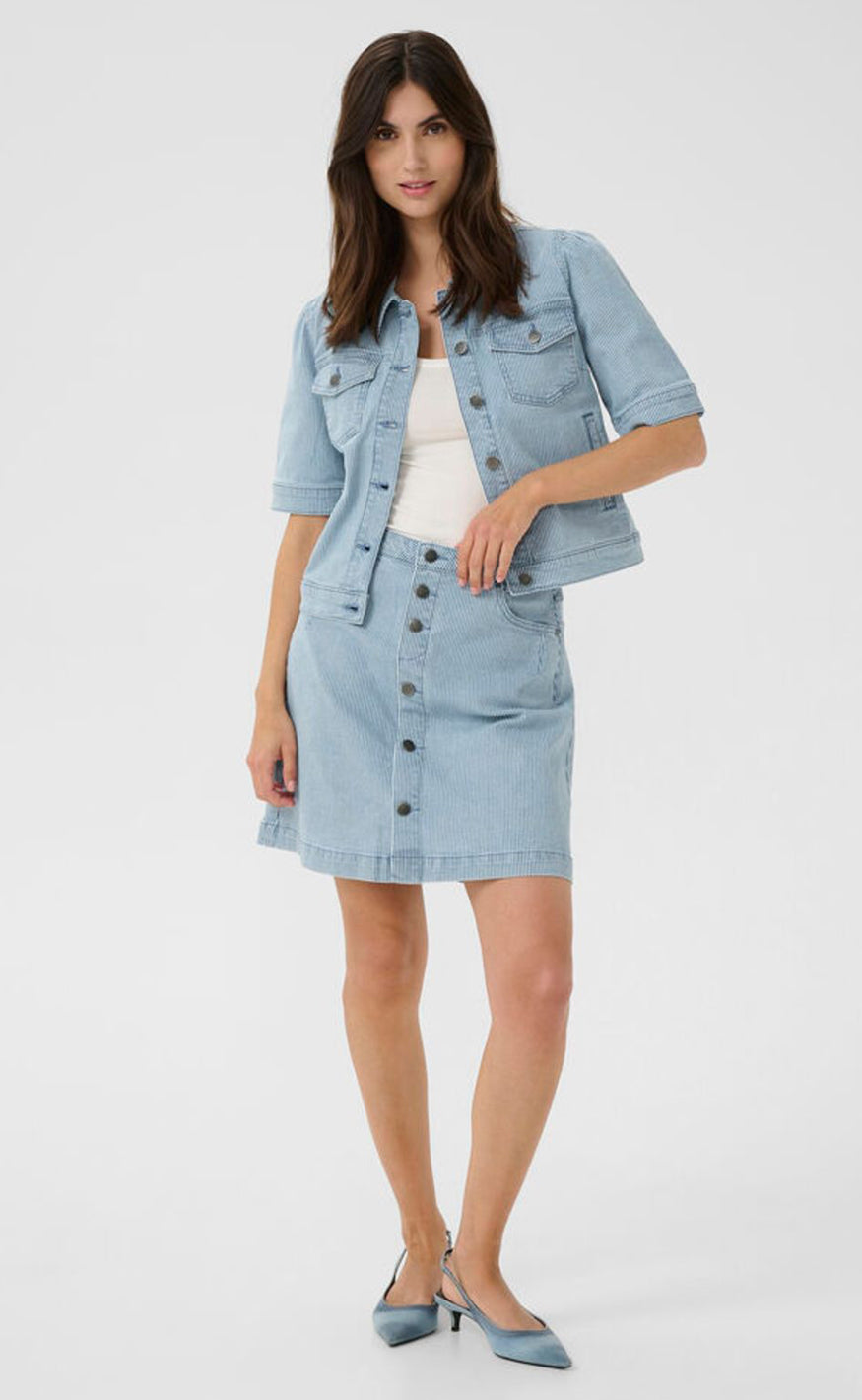Culture Jakke - Milky SS - Blue/White Stripe
