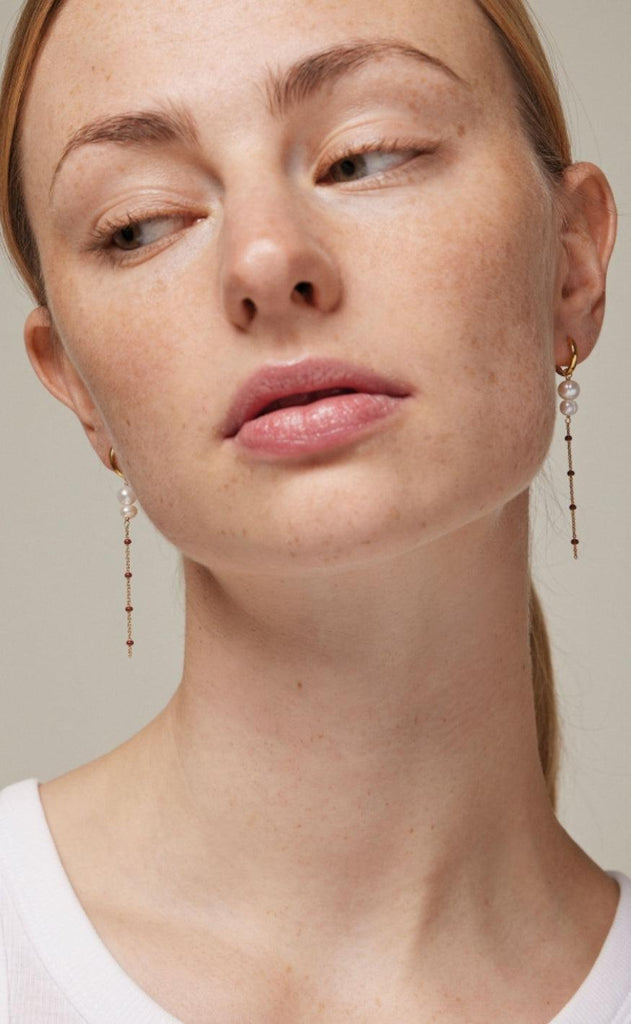 ENAMEL Copenhagen Øreringe - Lola Double Pearl Hoops - Copper