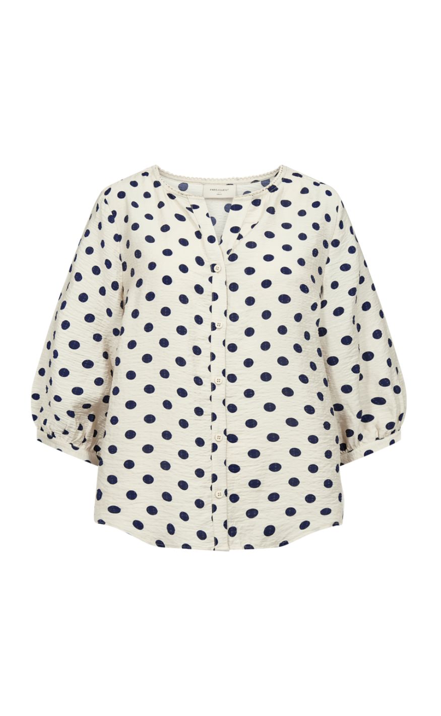 Freequent Bluse - Alma - Moonbeam w. Navy Blazer