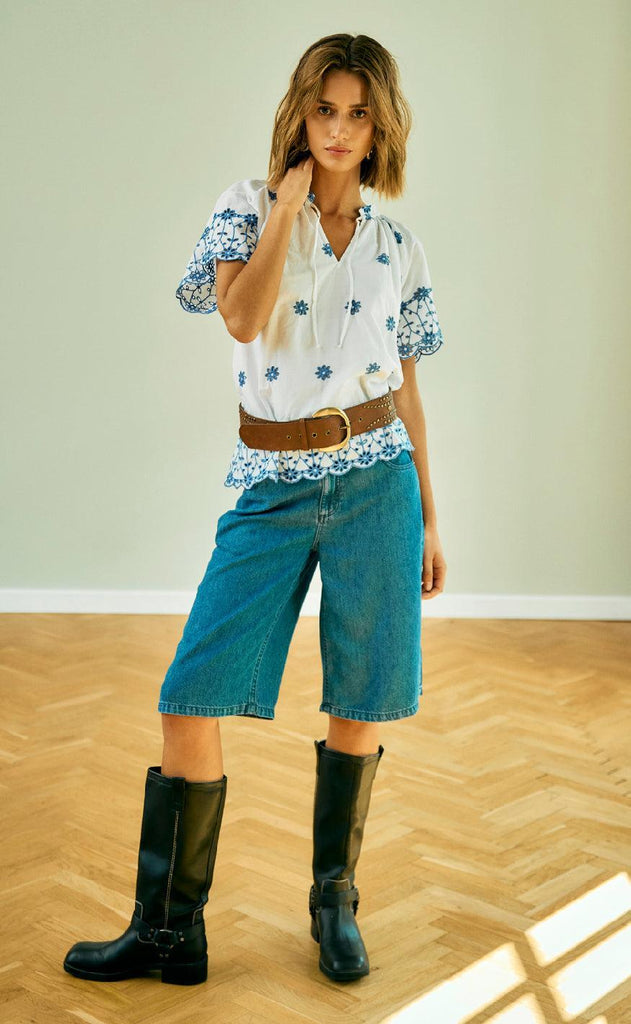 Freequent Bluse - Didi - Brilliant White w. Deep Ultrama