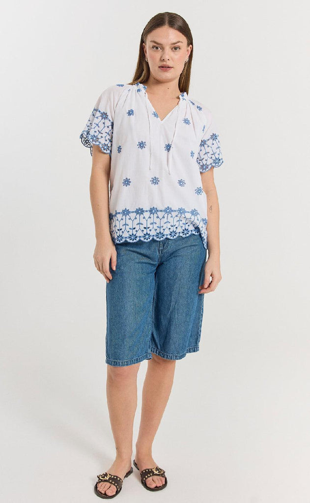 Freequent Bluse - Didi - Brilliant White w. Deep Ultrama