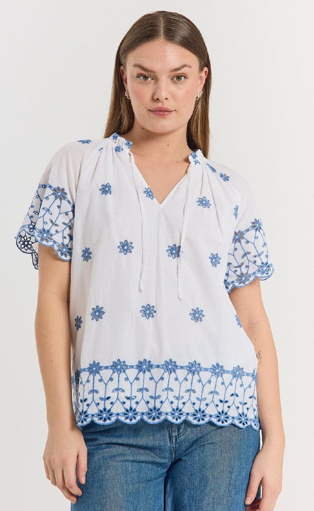 Freequent Bluse - Didi - Brilliant White w. Deep Ultrama