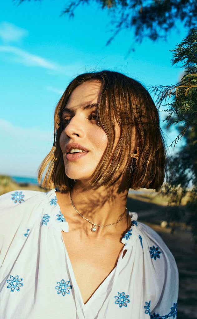 Freequent Bluse - Didi - Brilliant White w. Deep Ultrama