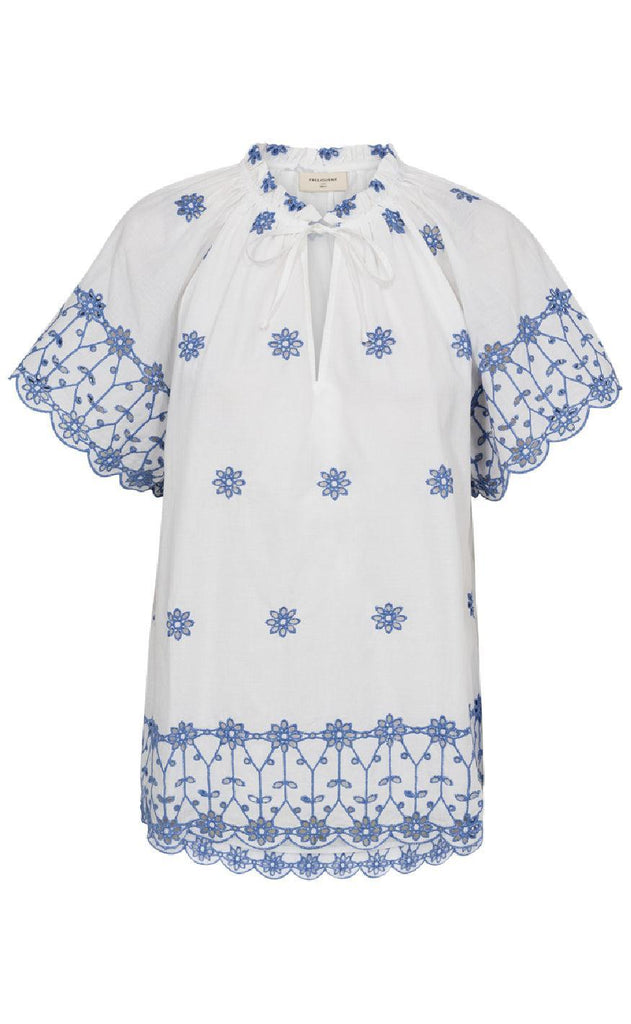 Freequent Bluse - Didi - Brilliant White w. Deep Ultrama