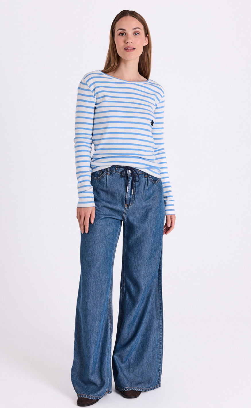 Freequent Bluse - Famila - Star Off-White w. Vista Blue
