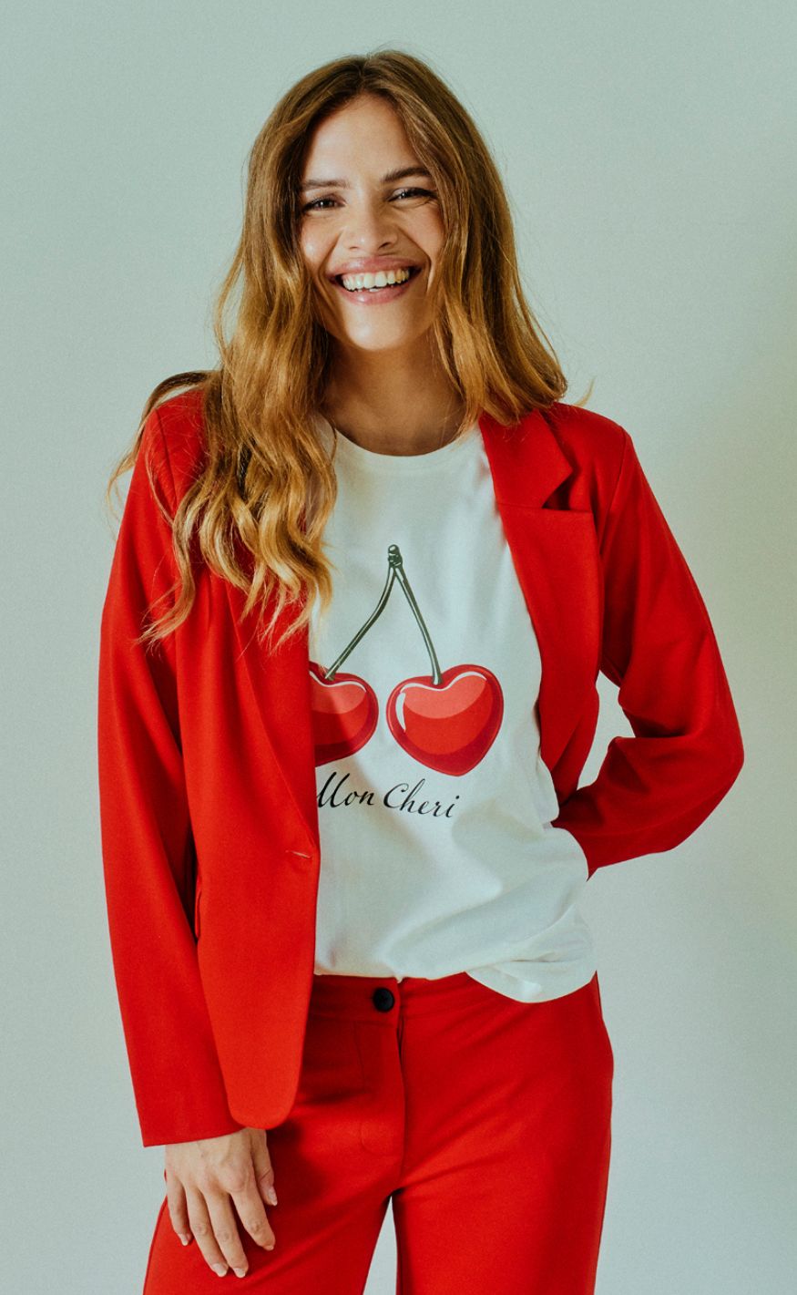 Freequent Bluse - Fenjal - Star Off-White w. True Red