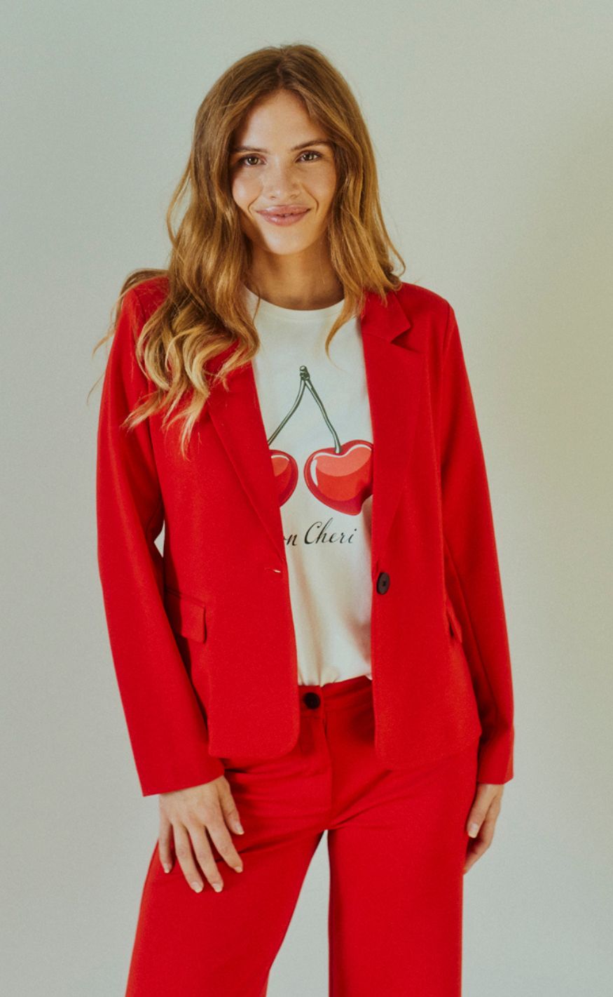 Freequent Bluse - Fenjal - Star Off-White w. True Red