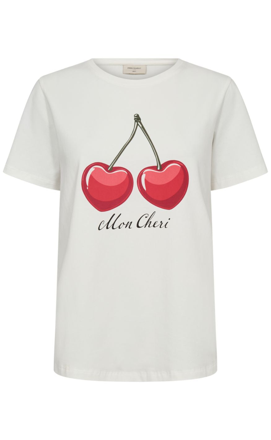 Freequent Bluse - Fenjal - Star Off-White w. True Red