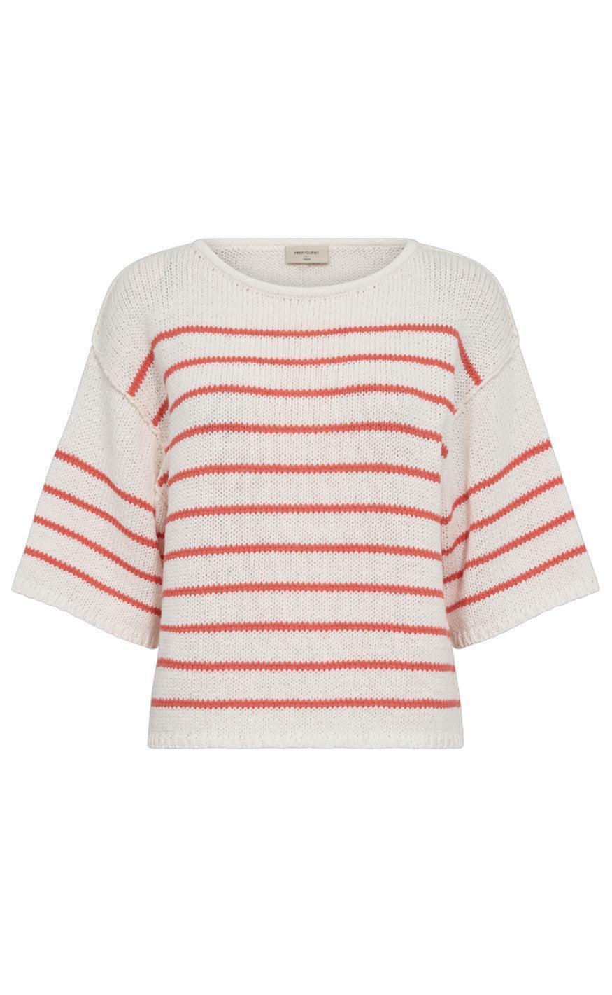 Freequent Bluse - Grande - Brilliant White w. Hot Coral
