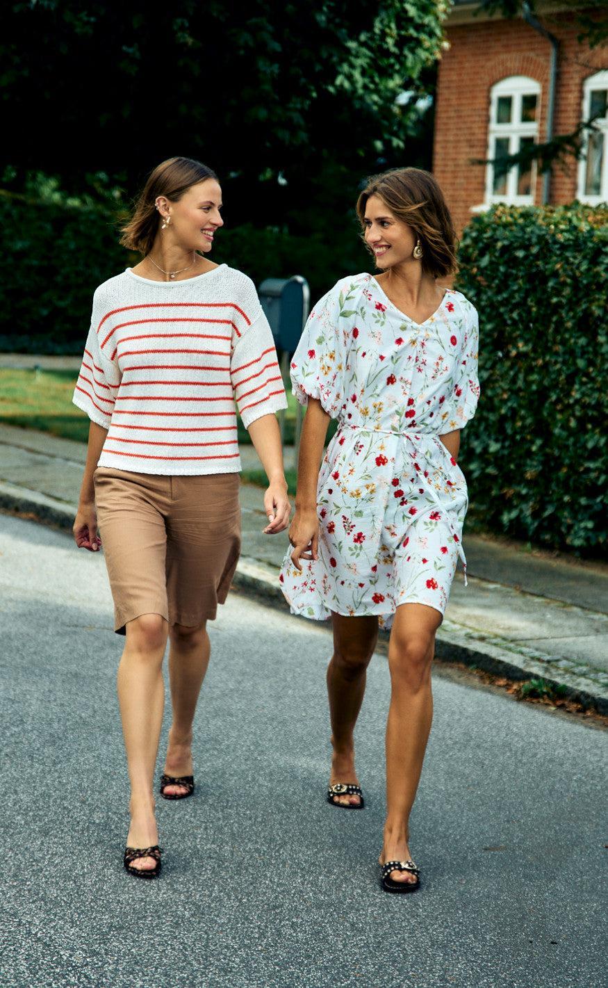 Freequent Bluse - Grande - Brilliant White w. Hot Coral