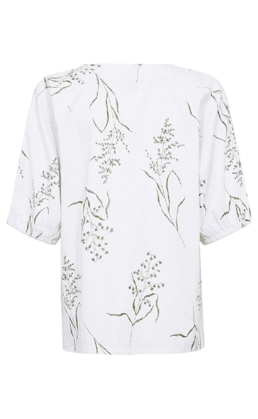 Freequent Bluse - Laluna - Brilliant White w. Deep Lichen Green