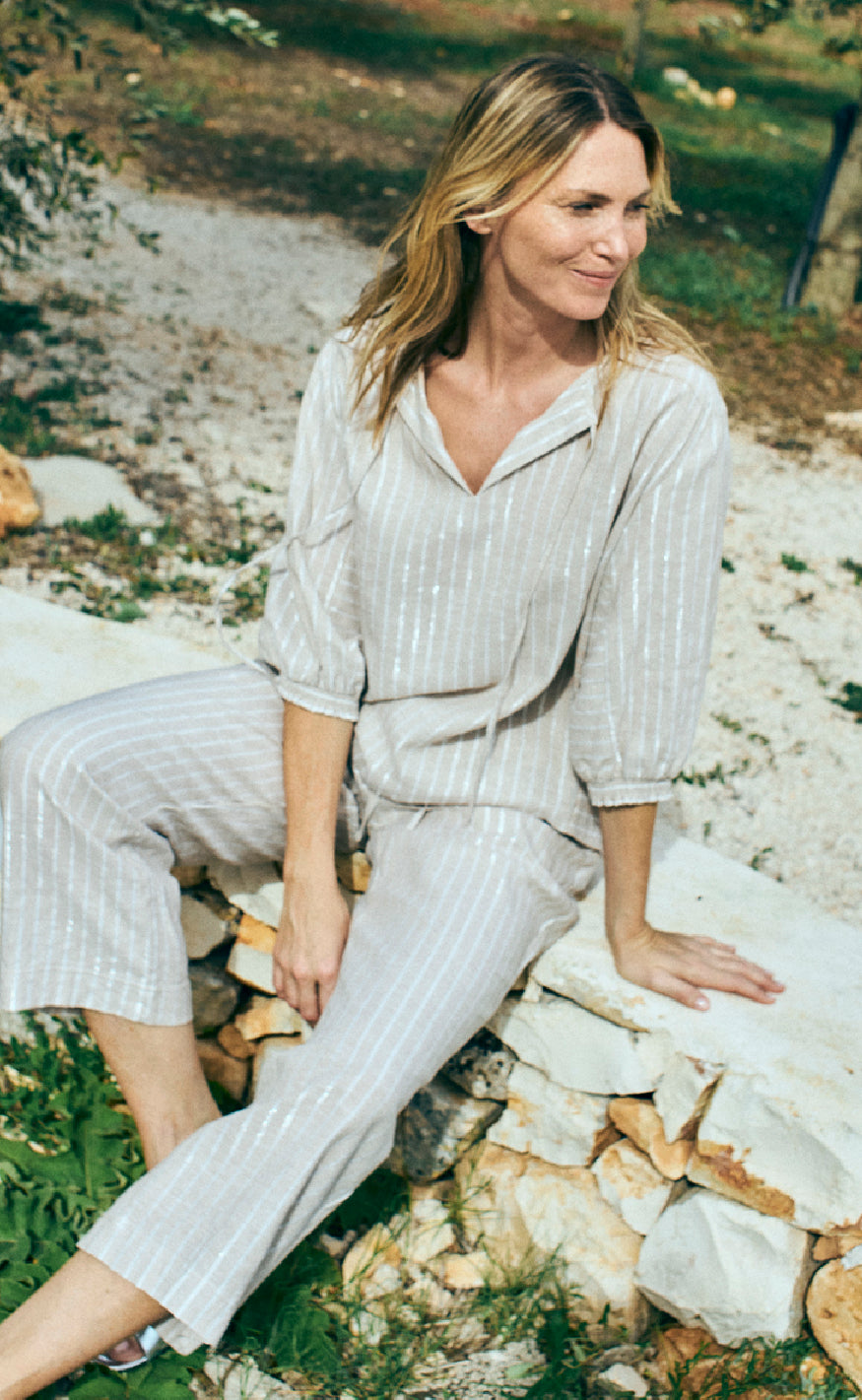 Freequent Bluse - Lalux - Sand Melange w. Off-White