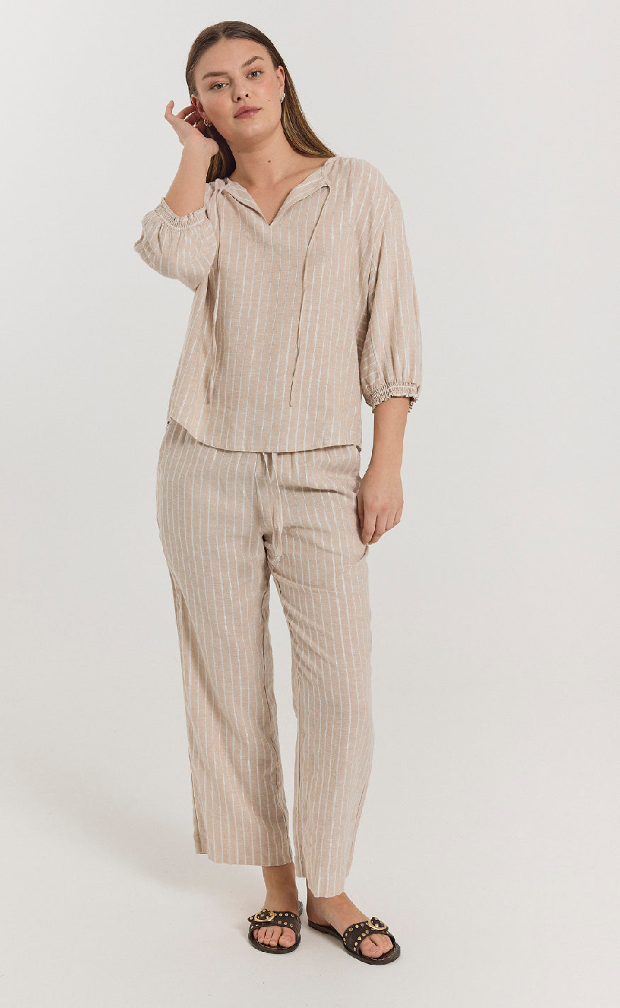 Freequent Bluse - Lalux - Sand Melange w. Off-White