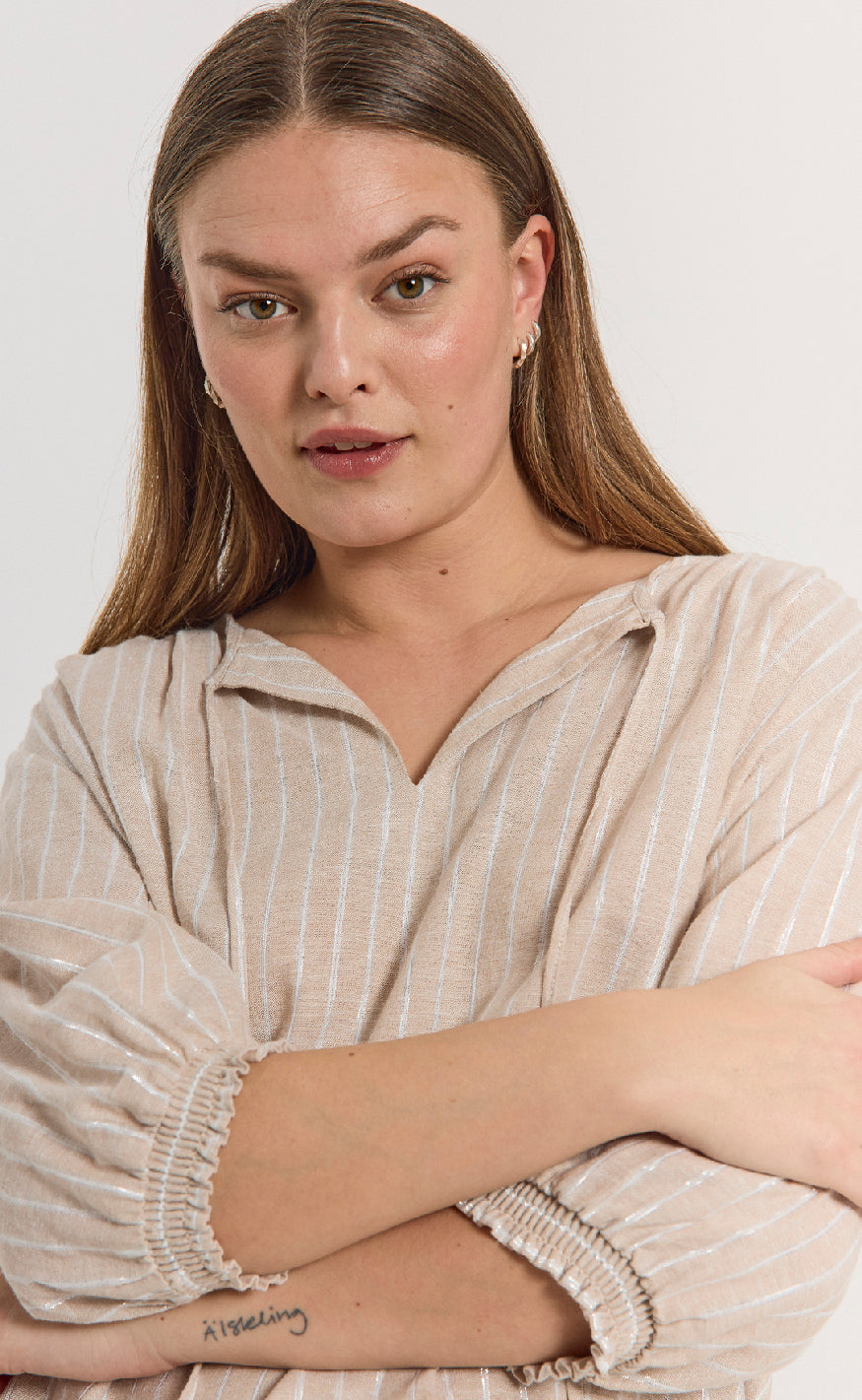 Freequent Bluse - Lalux - Sand Melange w. Off-White