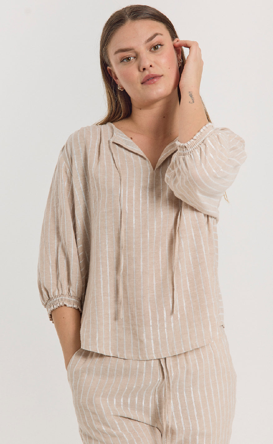 Freequent Bluse - Lalux - Sand Melange w. Off-White