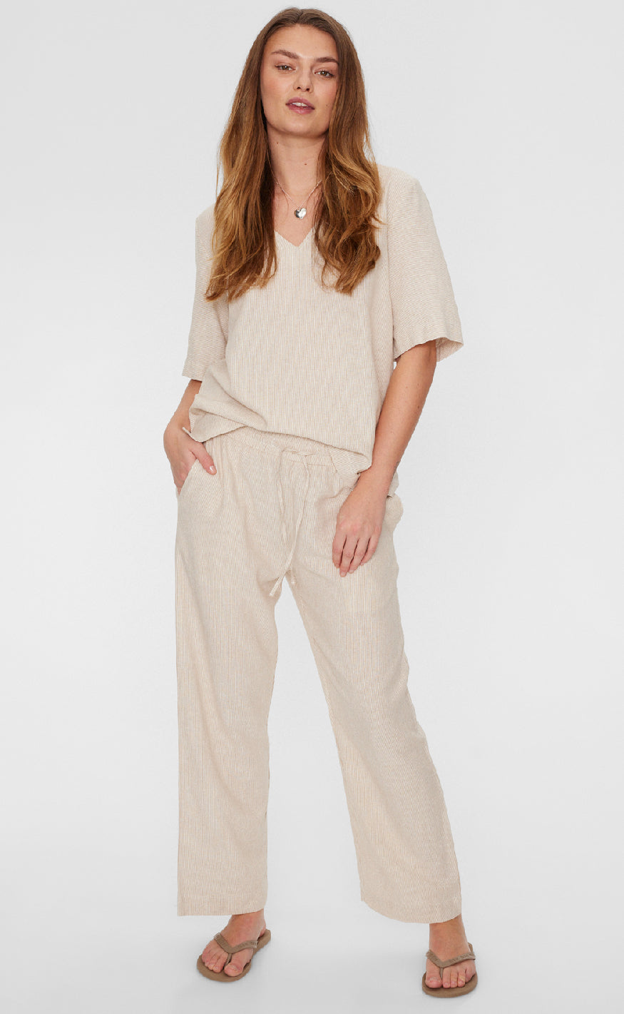 Freequent Bluse - Lava - Simply Taupe w. Off-white