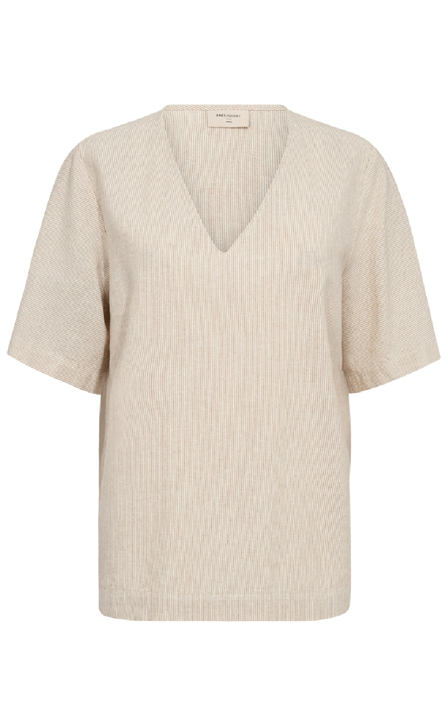 Freequent Bluse - Lava - Simply Taupe w. Off-white