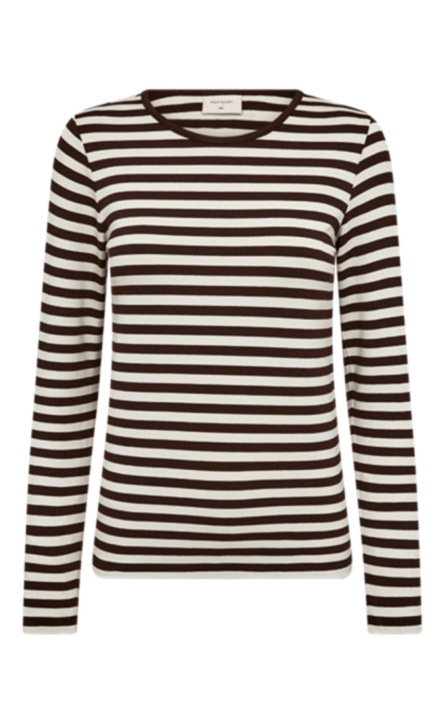 Freequent Bluse - Liana - Coffee Bean w. Star Off-white
