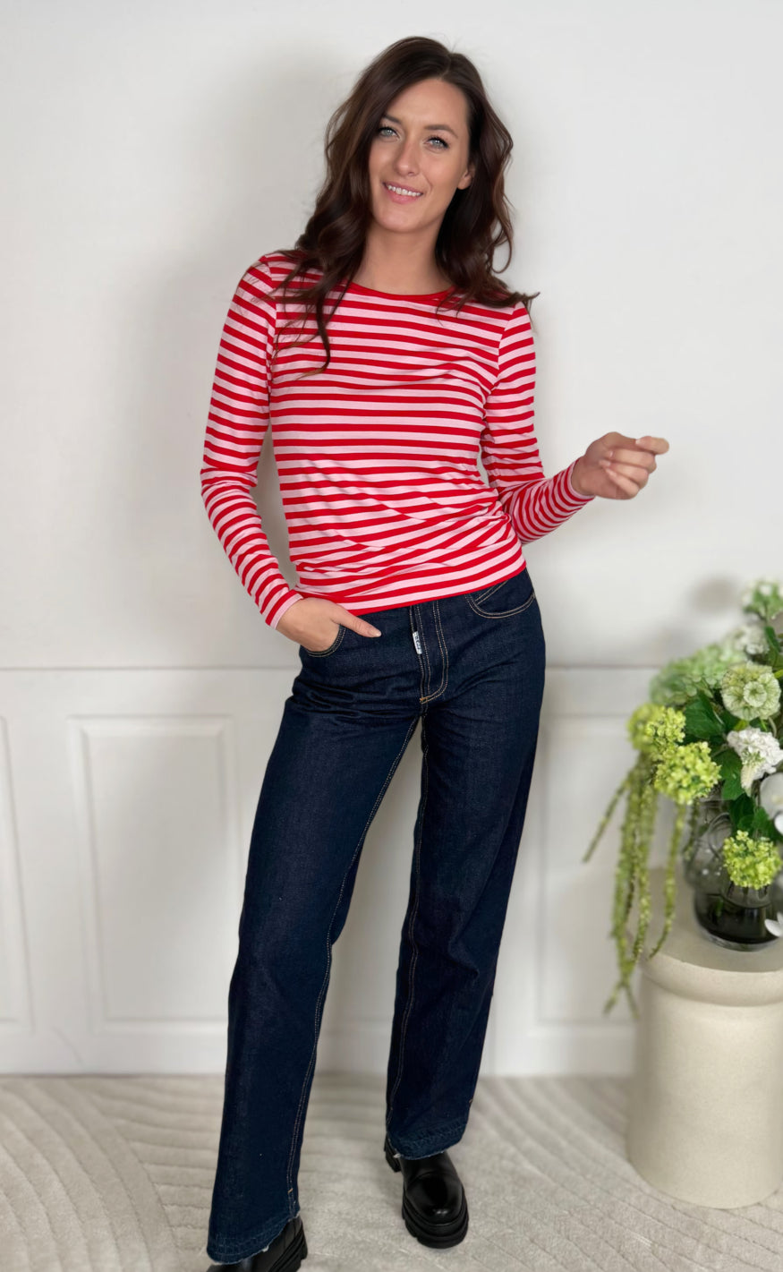 Freequent Bluse - Liana - True Red w. Sweet Lilac