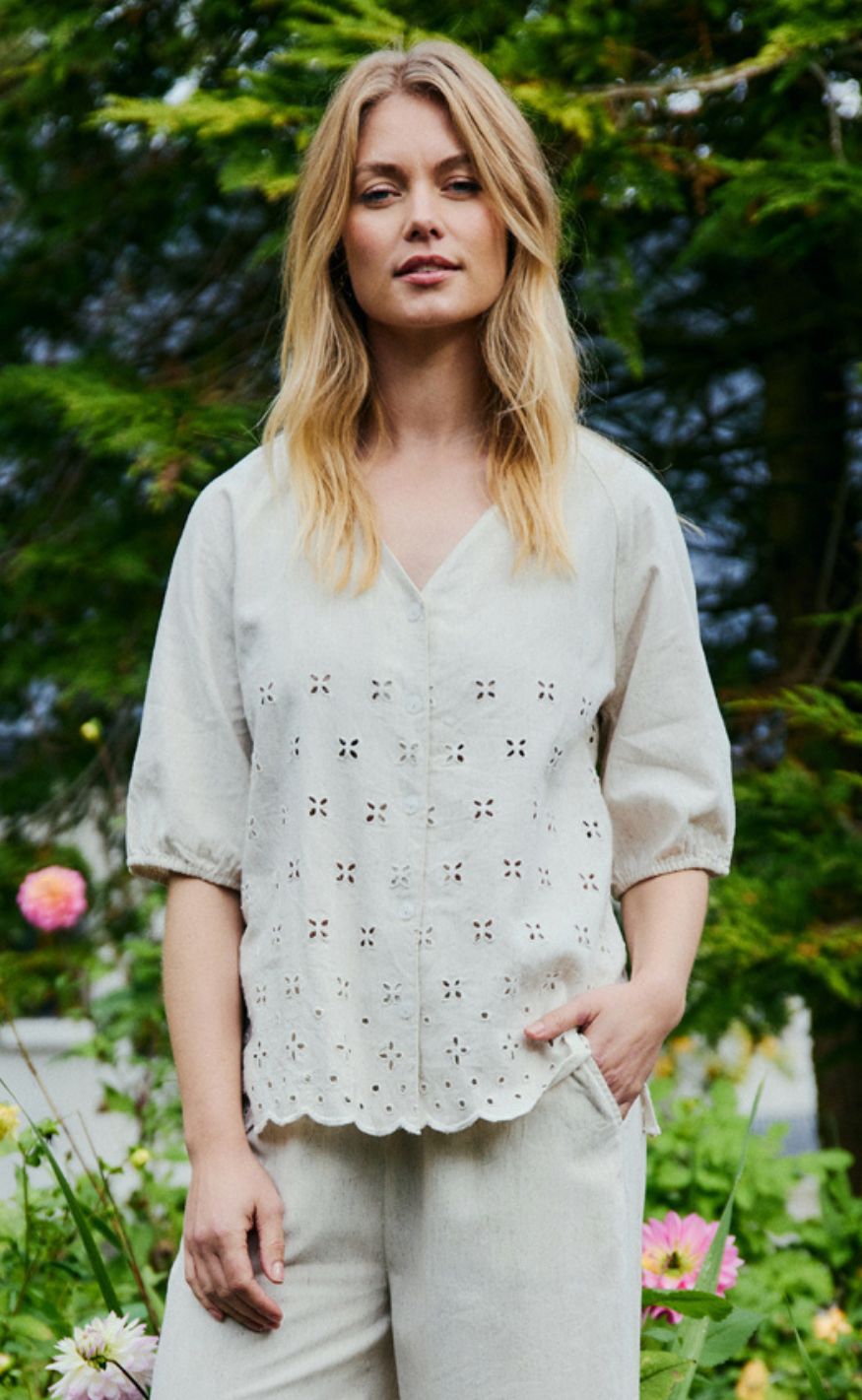 Freequent Bluse - Linus Embroidery - Moonbeam Melange