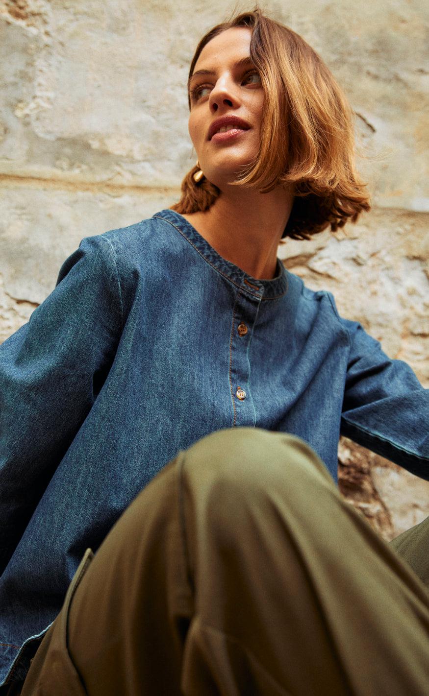 Freequent Bluse - Lisea - Dark Blue Denim