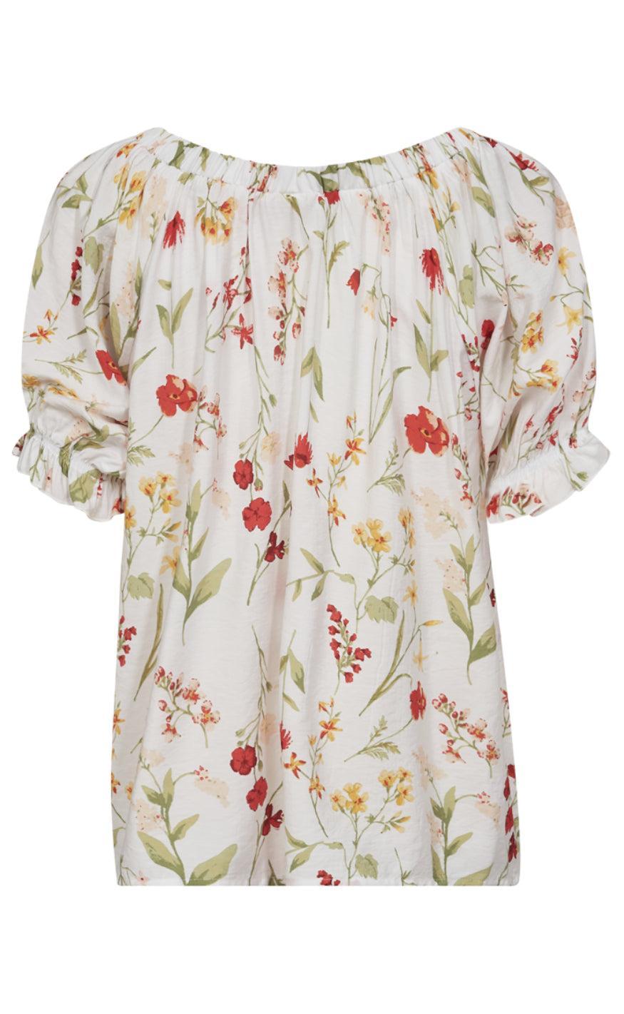 Freequent Bluse - Mele - Brilliant White w. Hot Coral