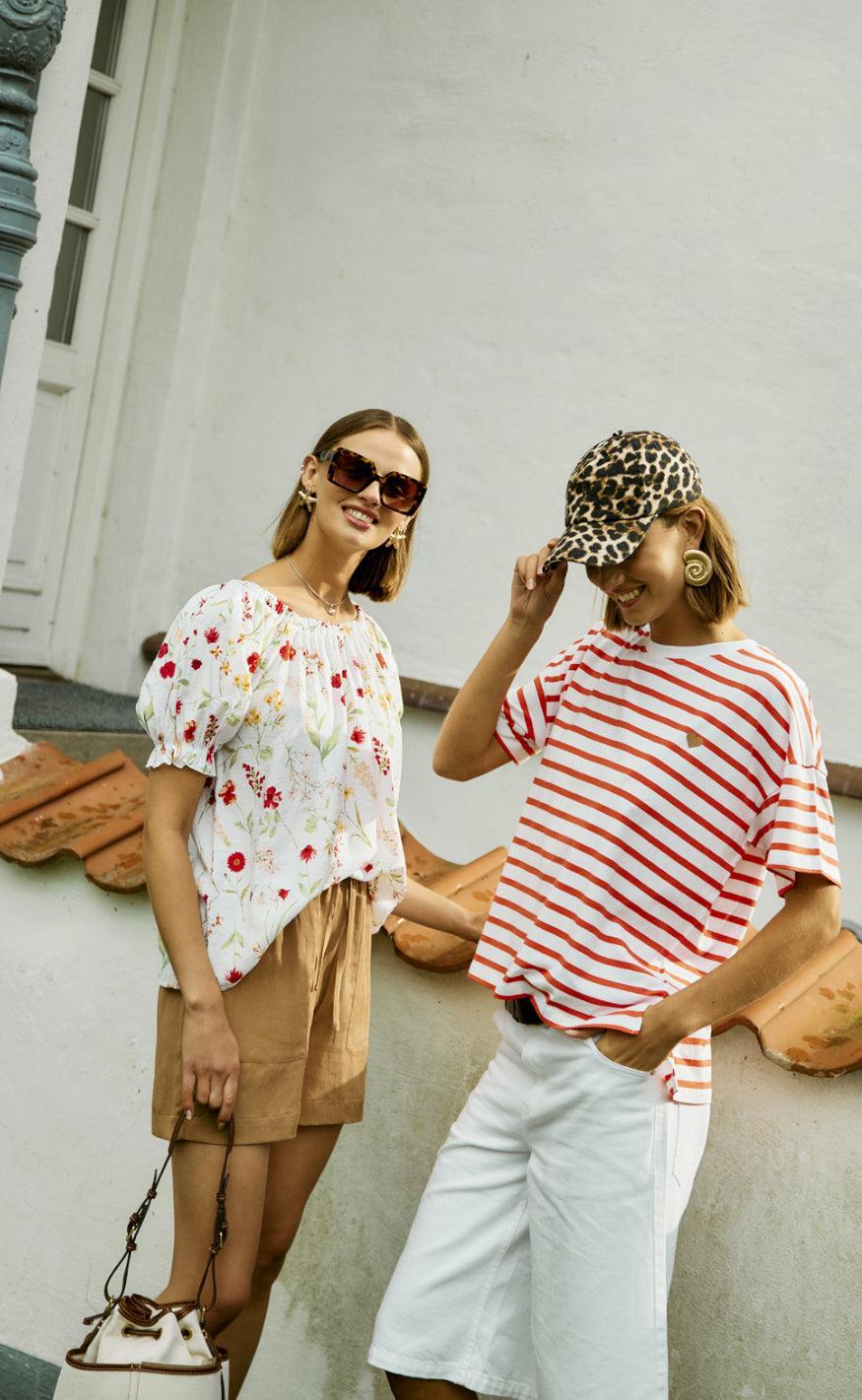 Freequent Bluse - Mele - Brilliant White w. Hot Coral
